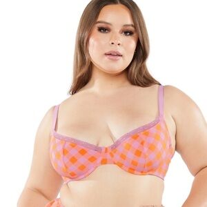 Savage X Fenty Gingham Remix Unlined Plunge Bra- Check’D Out Print 44DD